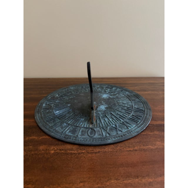 Late 20th Century Vintage English Country Iron Verdigris Garden Sundial "Grow Old Along With Me" For Sale - Image 5 of 7
