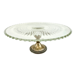 Mid Century Vintage Cut Glass Cake Stand With Sterling Silver Duchin Base