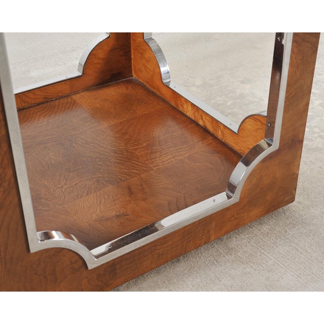Pair of Bernhardt Soho Luxe Burlwood Steel Cube Drink Tables For Sale In Sacramento - Image 6 of 18