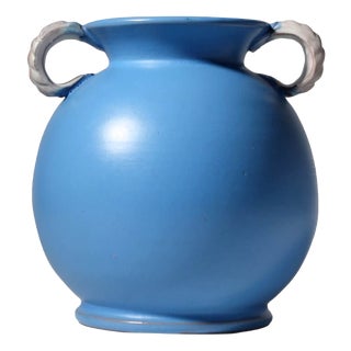 Art Deco Double Handled Blue Vase by Gabriel Burmeister for Gabriel Keramik, Sweden, 1930s For Sale