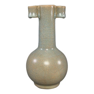 Vintage Chinese Longquan Celadon Crackle Glaze Vase For Sale
