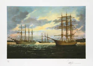 E.C. Johnson, "Tall Ships at Rest," Lithograph