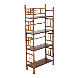 Antique French Burnt Bamboo Hollywood Regency Bookcase or Plant Stand For Sale