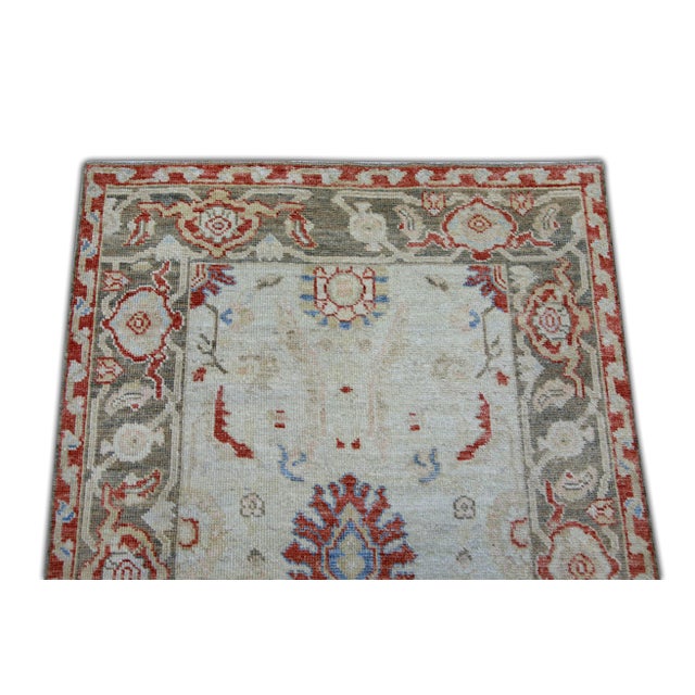 Turkish Oushak Rug Cream & Brick Red Handwoven Wool Runner 2'8" X 6'2" For Sale - Image 4 of 6