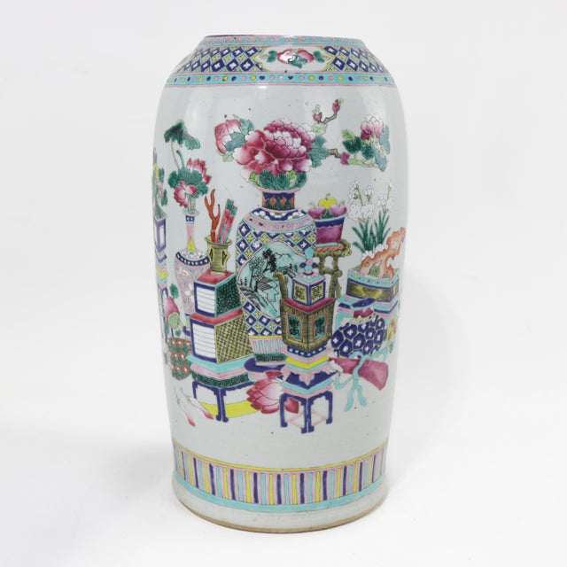 Chinese Famille Rose Porcelain Palace Vase With Scholar’s Objects For Sale - Image 12 of 12
