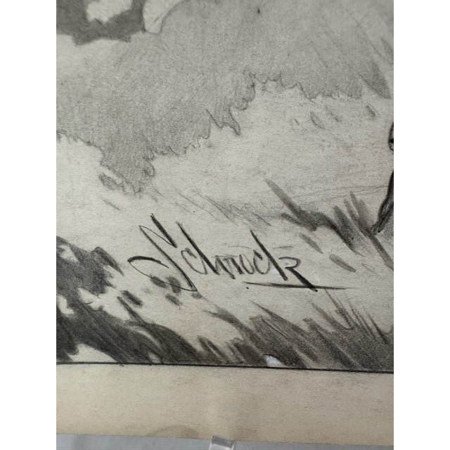 1940s 1940s Original Signed Graphite Illustration of Boy Fishing With Dog, 12 × 9.5 In. For Sale - Image 5 of 6