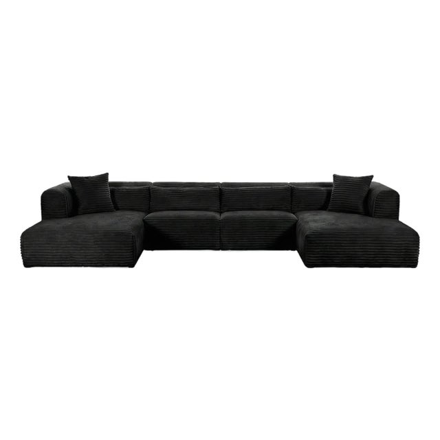 Black Tarra 4-Piece Fluffy Oversized Black Corduroy Modular U Sectional For Sale - Image 8 of 8