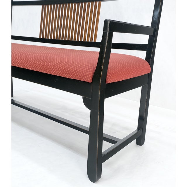 Red Vintage Black Lacquer Red Upholstery Bench w/ Arms Slotted Back MINT For Sale - Image 8 of 11