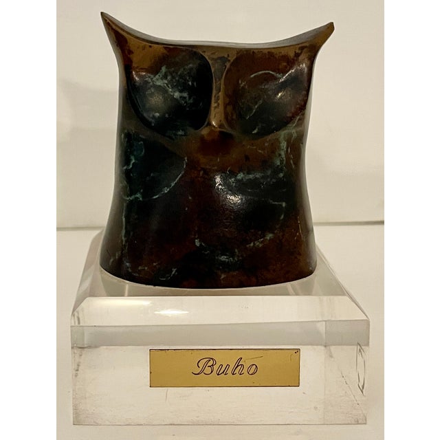 Brutalist Bronze Owl Sculpture on Lucite Base For Sale In Miami - Image 6 of 6