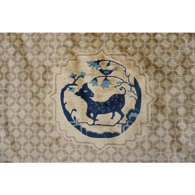 Textile 1920s Traditional Antique Beige Chinese Animal Geometric Knotted Gallery Rug For Sale - Image 7 of 8