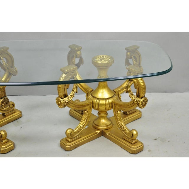 Hollywood Regency Vintage Italian Hollywood Regency Gold Gilt Metal Double Pedestal Coffee Table For Sale - Image 3 of 18