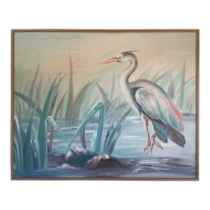 1960s Lee Reynolds Tropical Palm Beach Regency Birds Postmodern Painting
