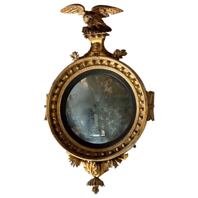 Regency Carved Giltwood Convex Wall Mirror, 1820 For Sale