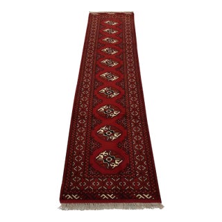 Turkmen Runner 2’6” X 9’7” Red Wool Vintage Tribal Hand-Knotted Oriental Rug For Sale