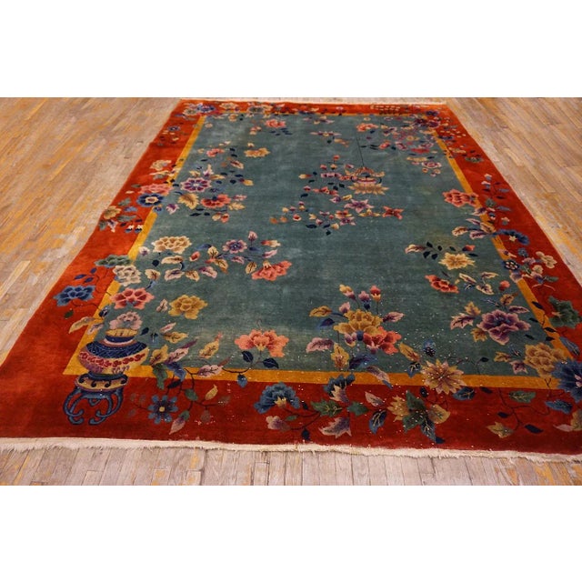 1920s Chinese Art Deco Carpet, Size: 10' 8" x 11' 8" Wool 1920s Knotted Rectangle Chinese Antique – Art Deco Room Size...