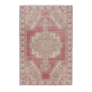 1950s Kurdish Geometric Medallion Wool Rug 4'7'' X 7'