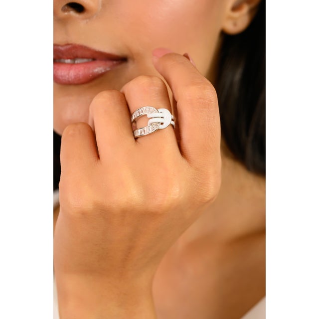 Knot Ring in Sterling Silver & White Enameled for Women- Size7 For Sale - Image 4 of 10