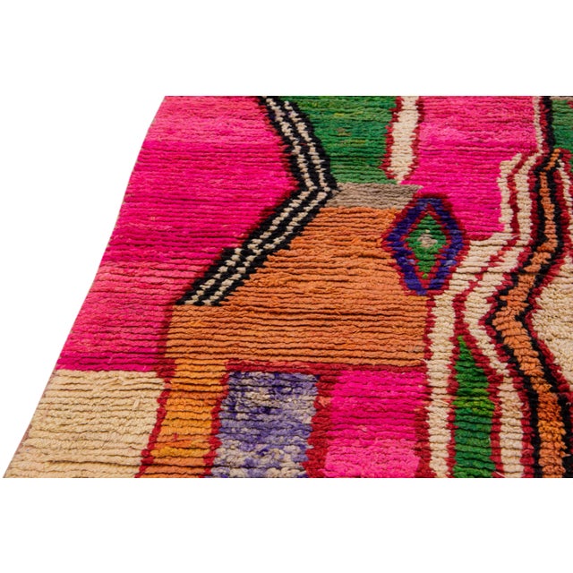 Peach Vintage Berber Beni Ourain Moroccan Multicolor Abstract Design Wool Rug For Sale - Image 8 of 10