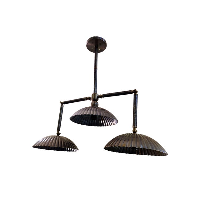 Bronze 3 Light Chandelier, Handmade Antique Ceiling Light Fluted Brass Pendant Fixture, Art Deco Dining Room Kitchen Island Lighting For Sale - Image 9 of 11