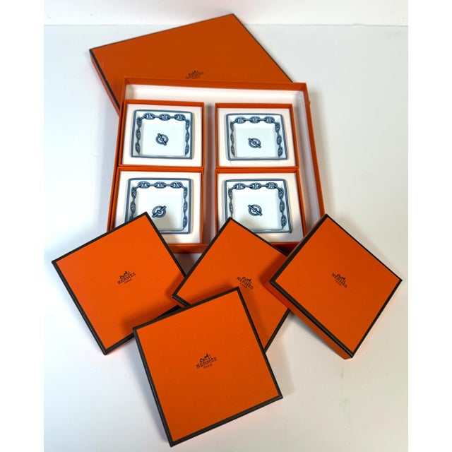 Late 20th Century Late 20th Century Hermès Paris Chaîne d'Ancre Porcelain Nut or Sweetmeat Dishes, Set of Four For Sale - Image 5 of 13
