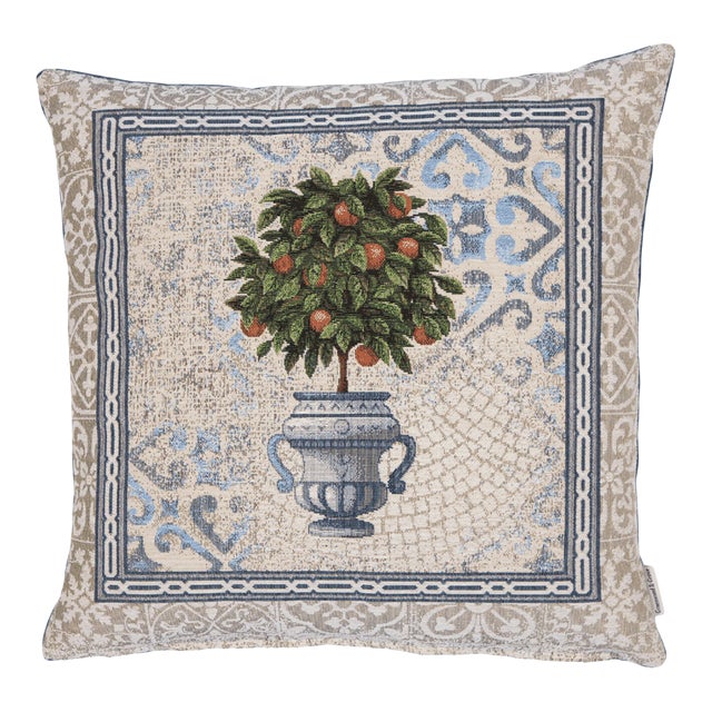 Orange Tree Woven Cushion With Feather Filler - 42x42cm (17"x17") For Sale