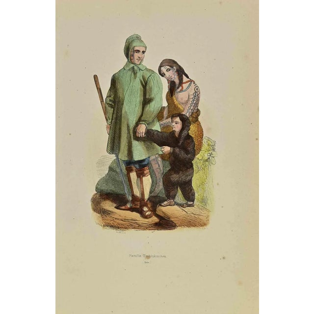 Tschiuktsches Family is a lithograph made by Auguste Wahlen in 1844. Hand colored. Good condition. At the center of the...