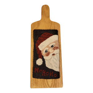 Santa on Wood Board - Hand Hooked by Designer - 100% Wool / Linen Backing