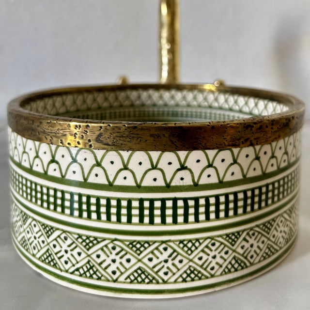 Small Green Sink for Bathroom, Rustic Ceramic Basin, Round Washbasin With Brass Drain For Sale - Image 6 of 8
