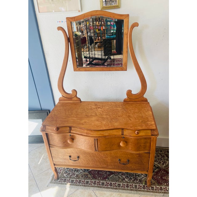 Antique Victorian Walnut Dresser With Swan-Neck Mirror Serpentine Front For Sale In San Francisco - Image 6 of 9