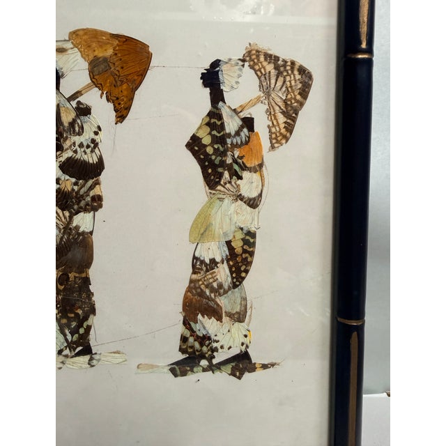 Framed Butterfly Wing Art Featuring Two Figures With Parasols For Sale In Jacksonville, FL - Image 6 of 12