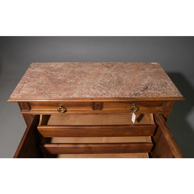 Early 19th Century French Art Nouveau Style Walnut & Marble Top Buffet / Sideboard For Sale In Charlotte - Image 6 of 6
