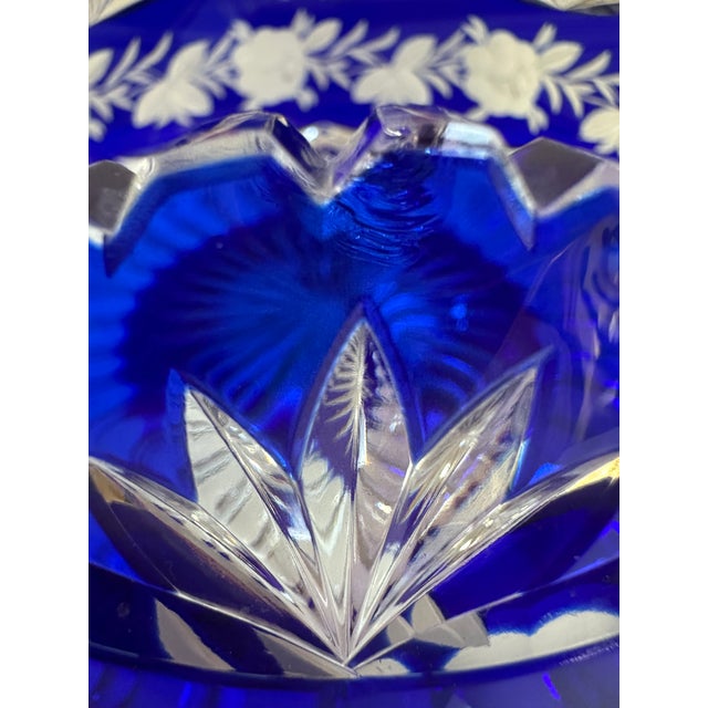 Mid 20th Century Czech Bohemian Cobalt Blue Cut to Clear Crystal Centerpiece Bowl For Sale - Image 14 of 18