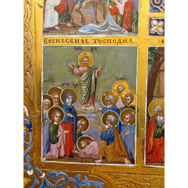 Gold Antique Icon " the Resurrection " For Sale - Image 8 of 17