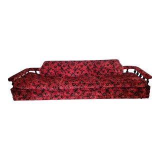 Mid-Century Modern Spanish Revival Red Velvet Sofa For Sale