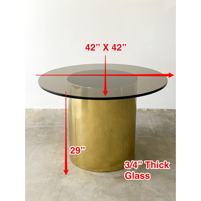 1970s Postmodern Vintage Curtis Jere Brass and Smoke Glass Round Dining