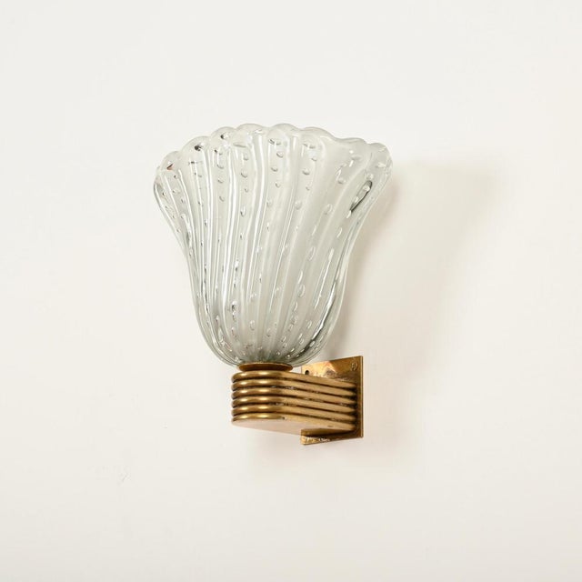 Large Murano Glass and Brass Flower Sconces from Barovier, Italy 1940s, Set of 2 For Sale - Image 11 of 18
