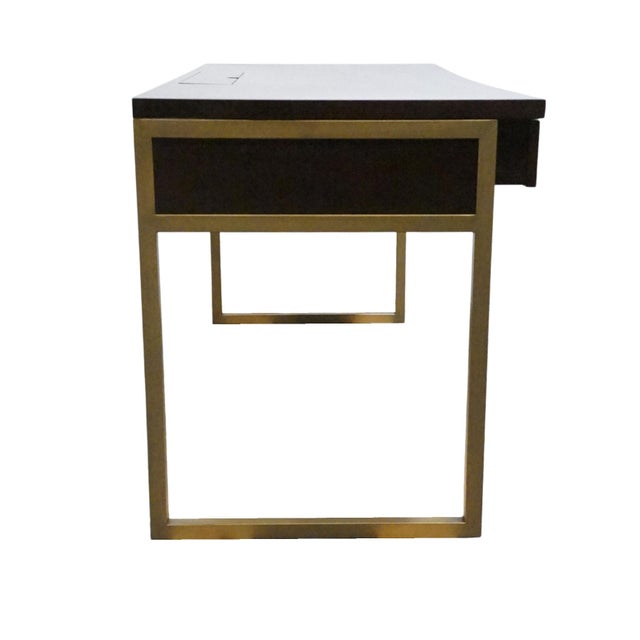 Martin Furniture Axis Collection Contemporary Modern 64" Writing Desk - Mocha Finish W. Bronze Finished Metal Frame For Sale - Image 13 of 15