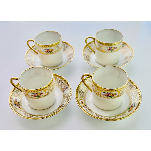 Rococo Belle Époque Style Gilded Floral Demitasse Coffee Service from Limoges & De Meuldre Coche, 1900s, Set of 8 For Sale - Image 11 of 12