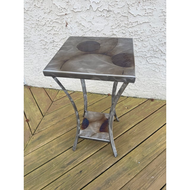 Vintage Artist Signed Frank Seckler Hand Crafted Fine Art Metal End Table For Sale - Image 14 of 17