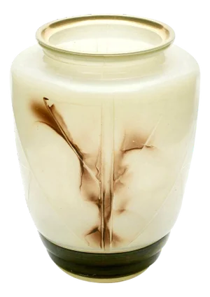 Hand Colored Pressed Glass Vase Decorated with Gold Rim, 1940s