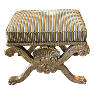 Antique George II Style Giltwood Stool Bench W Cut Silk Velvet For Sale