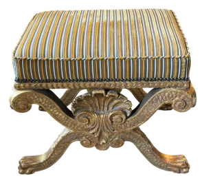 Antique George II Style Giltwood Stool Bench W Cut Silk Velvet