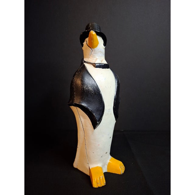 Metal Antique Hubley #463 Cast Iron Dapper Penguin Top Hat Bow Tie Doorstop Circa 1930s For Sale - Image 7 of 18