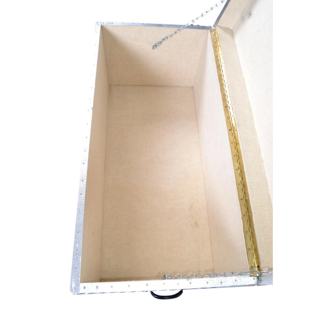 Silver Modern Folk Art Beer Bottle Caps Wood Blanket Chest on Casters For Sale - Image 8 of 13