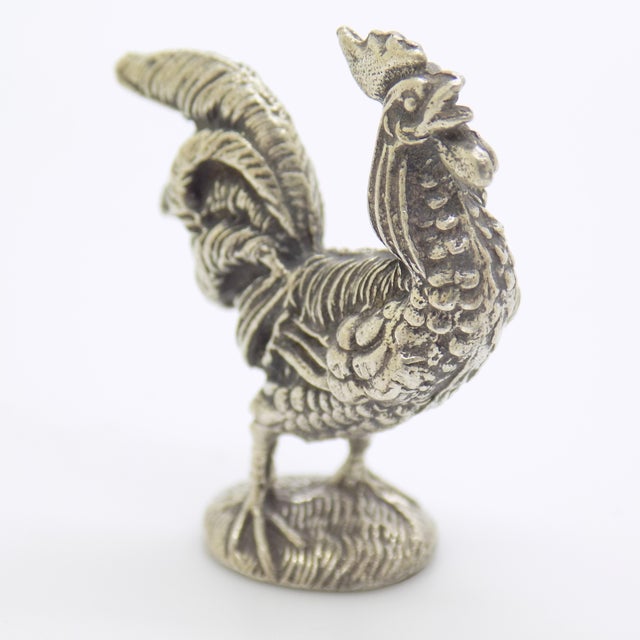 1970s Vintage Italian Handmade Genuine Silver Cockerel Roaster Figurine Miniature For Sale - Image 5 of 9