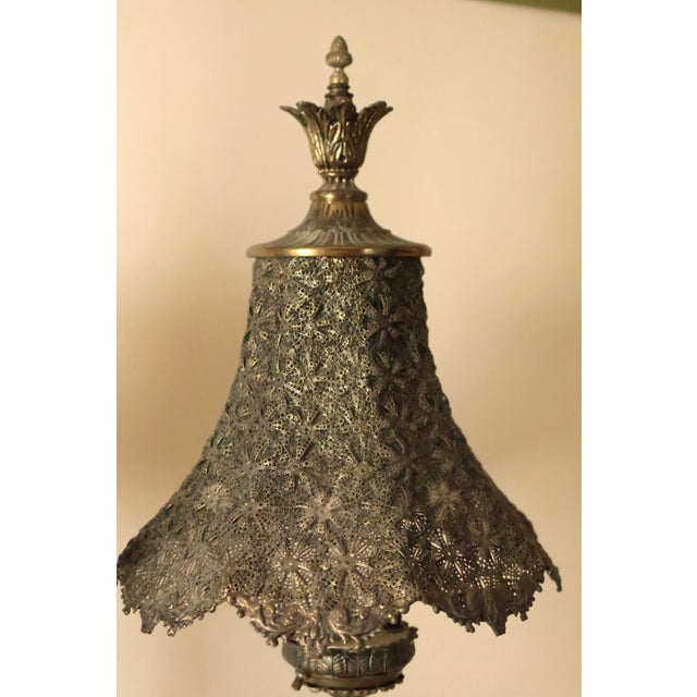 Bronze Vintage Hollywood Regency Pierced Metal Statement Table Lamps - A Pair For Sale - Image 8 of 10