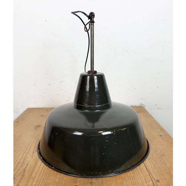 Industrial Black Enamel Factory Lamp with Iron Top, 1950s For Sale - Image 13 of 18