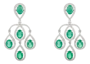 Modern 18k Solid Gold Emerald Diamond Chandelier Earrings- A Pair