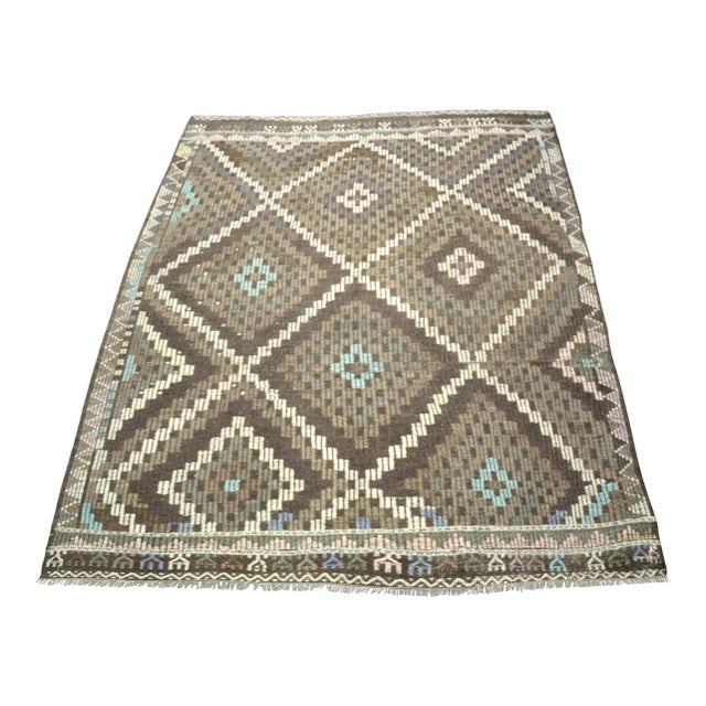 Vintage Aztec Turkish Handwoven Kilim Rug For Sale