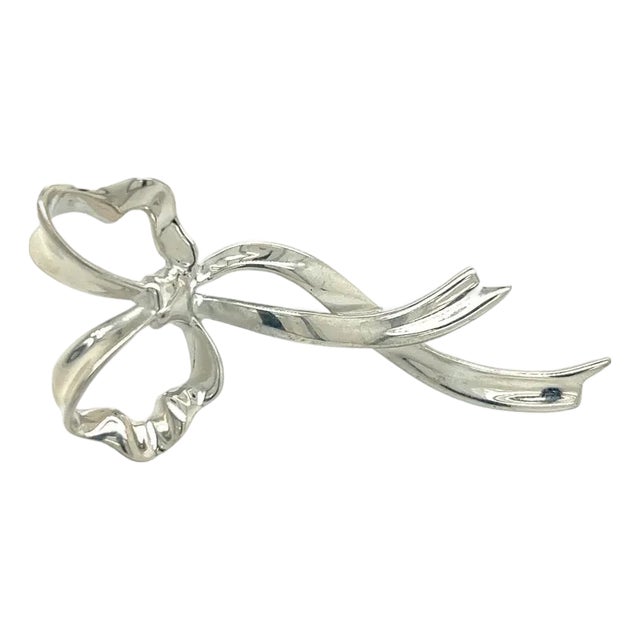 Tiffany & Co Estate Ribbon Brooch Pin Sterling Silver For Sale